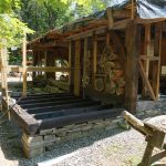 The floor joists assembled. Burnt to preserve the wood.